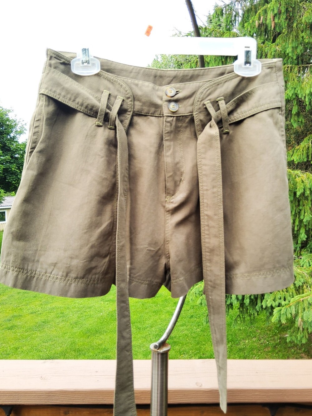 By Together Khaki High-Waist Tie Shorts For Girls